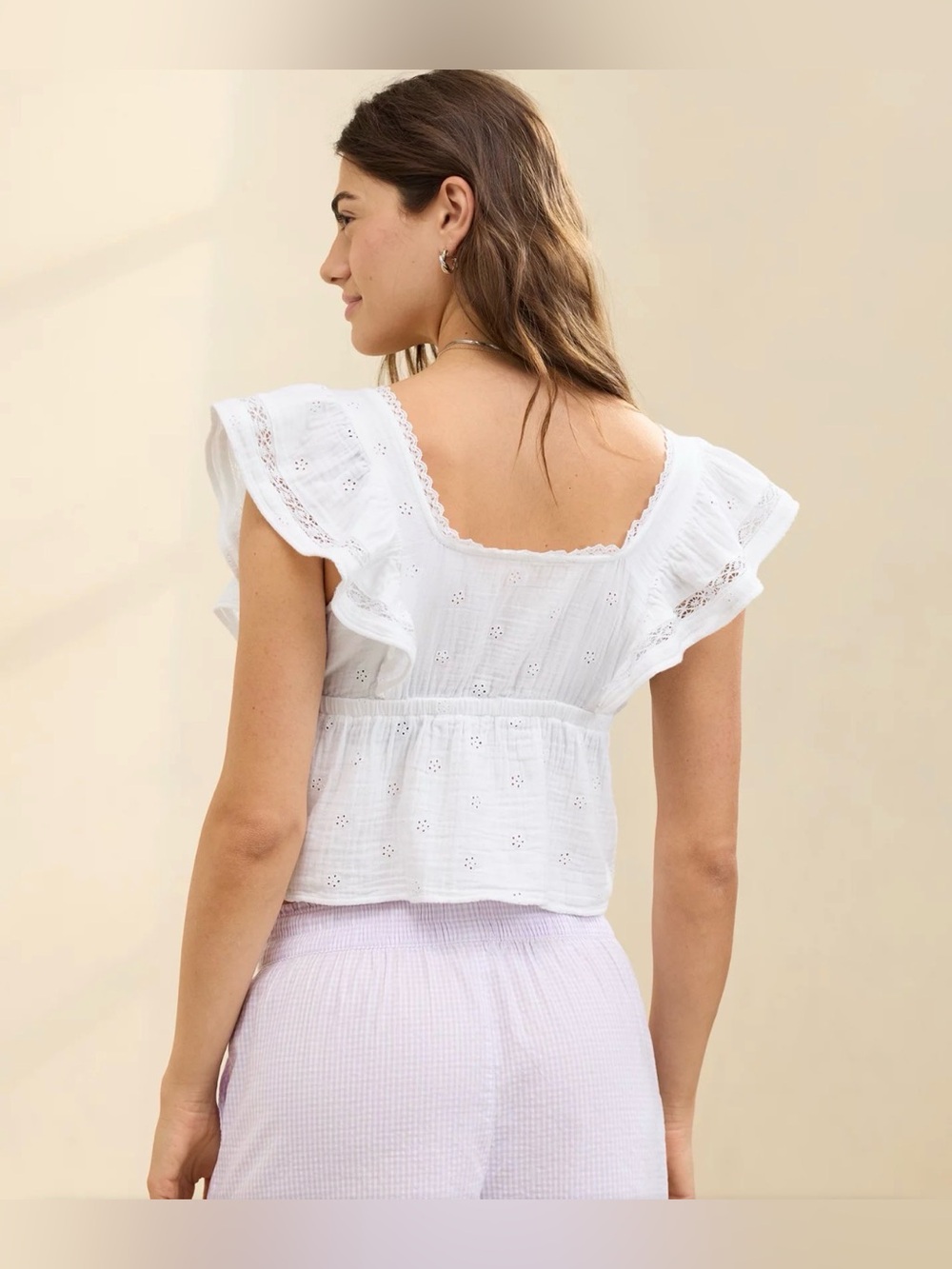 Aerie White Ruffled Eyelet Women's Blouse Size XXL coastal - Picture 3 of 10